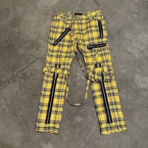 Vintage Tripp NYC Daang Goodman Yellow Plaid Punk Goth Rocker Pants 90s Sz 36x32